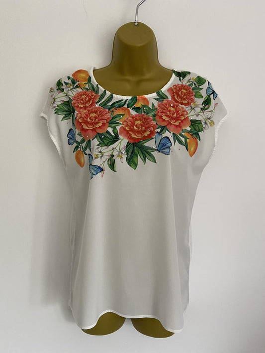 TU White Floral & Sequin Embellished Sleeveless Blouse Size 10