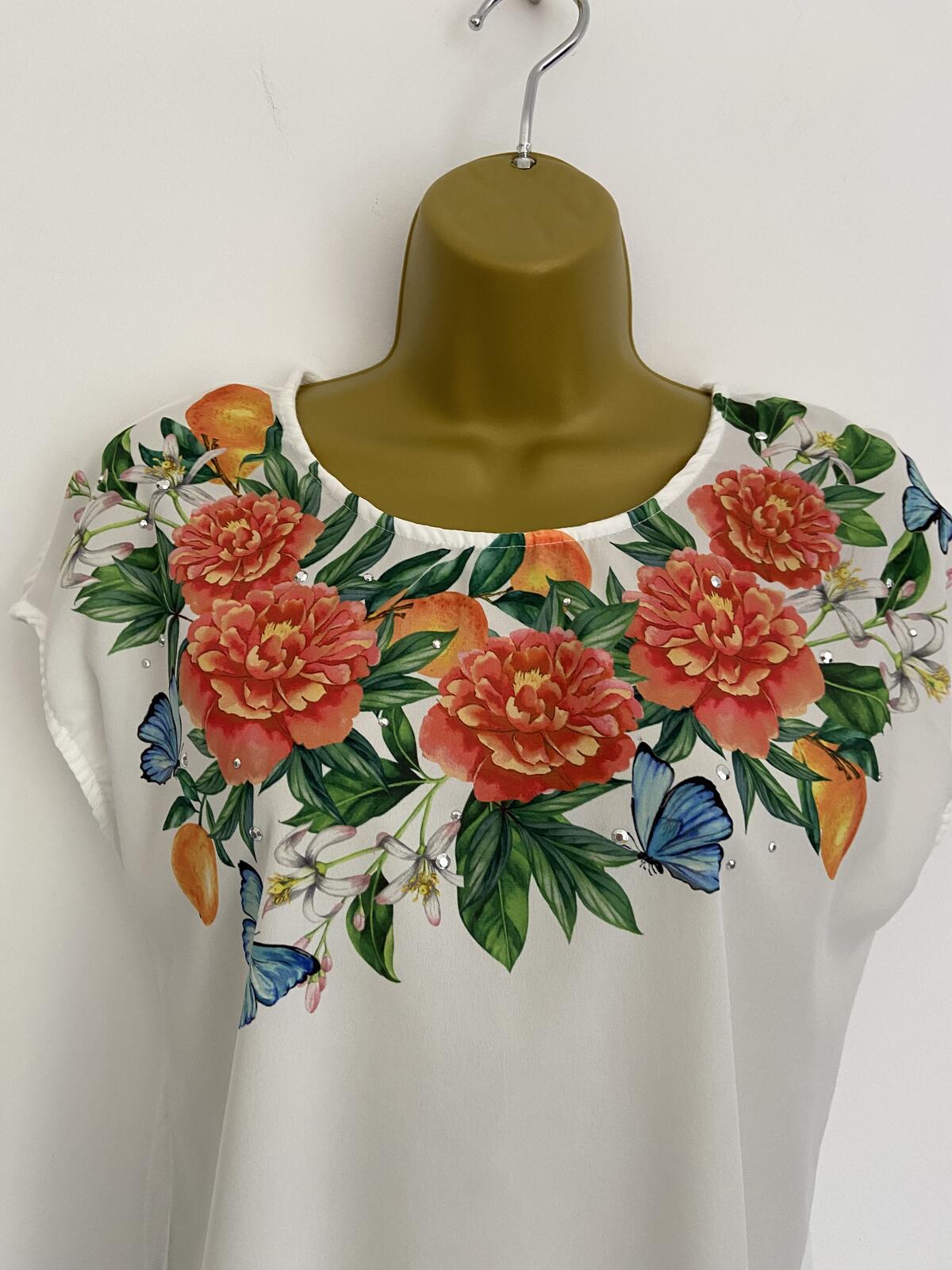 TU White Floral & Sequin Embellished Sleeveless Blouse Size 10