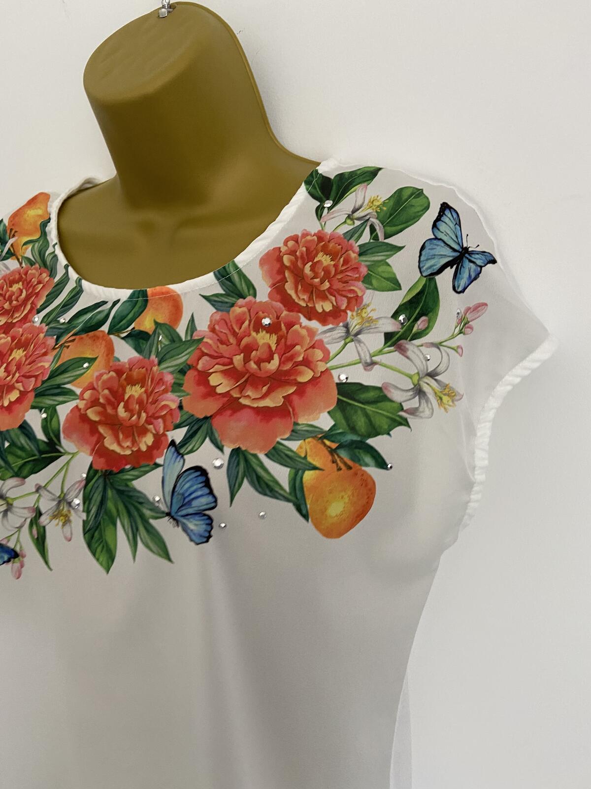 TU White Floral & Sequin Embellished Sleeveless Blouse Size 10