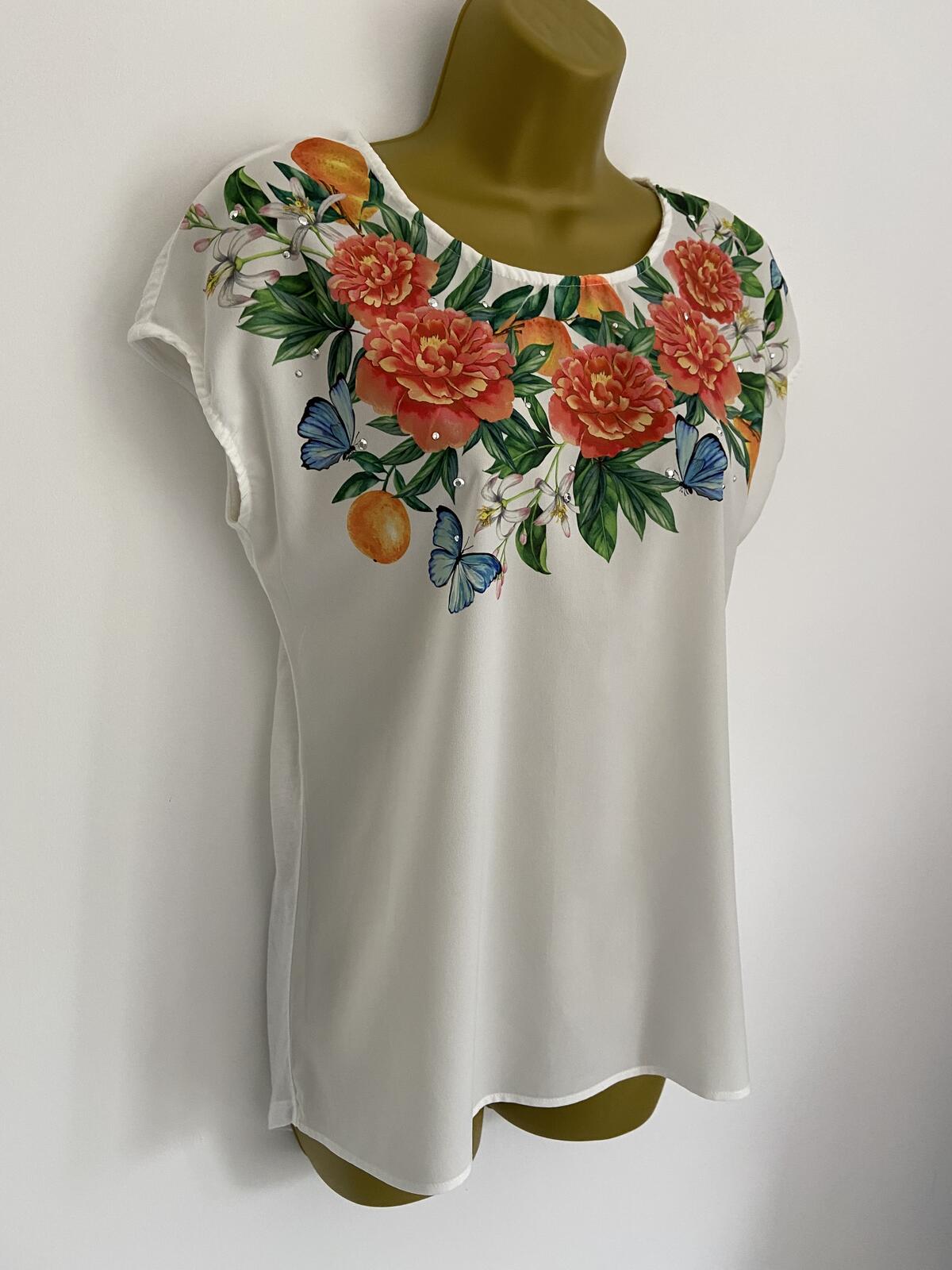 TU White Floral & Sequin Embellished Sleeveless Blouse Size 10