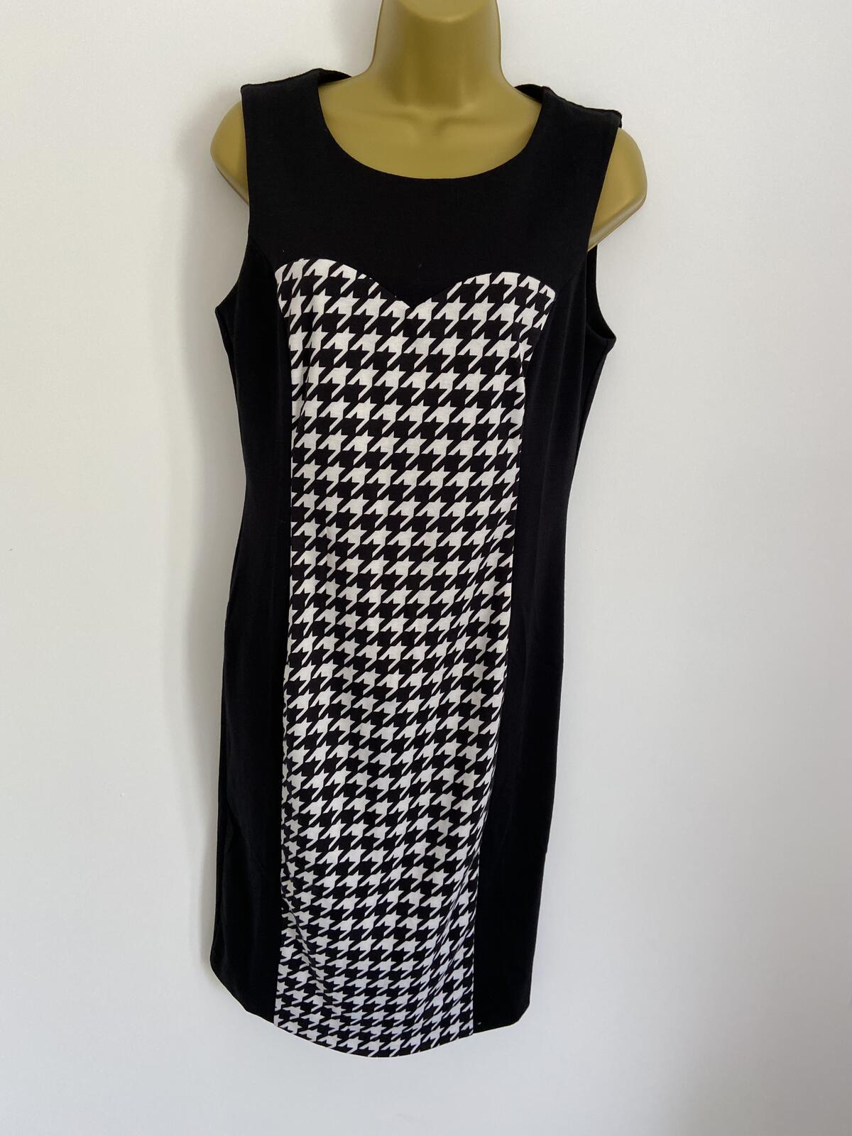 M&Co Women’s Black & White Houndstooth Panel Sleeveless Dress Size 14
