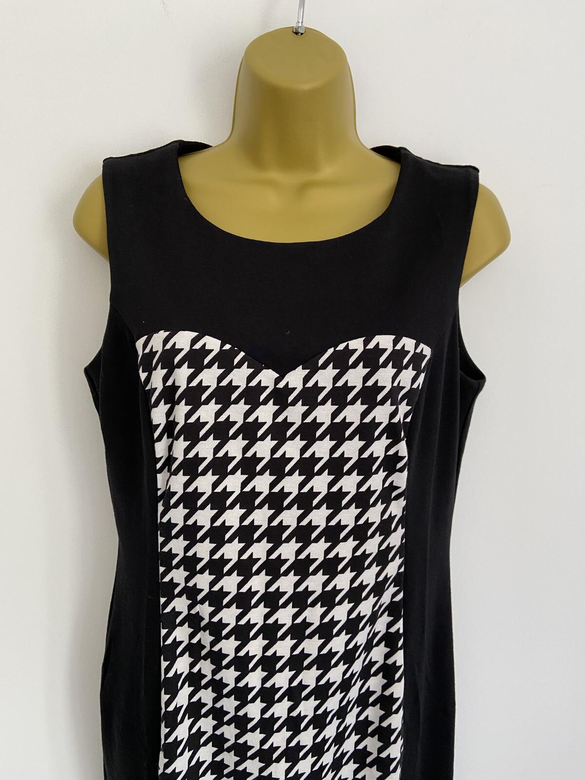 M&Co Women’s Black & White Houndstooth Panel Sleeveless Dress Size 14