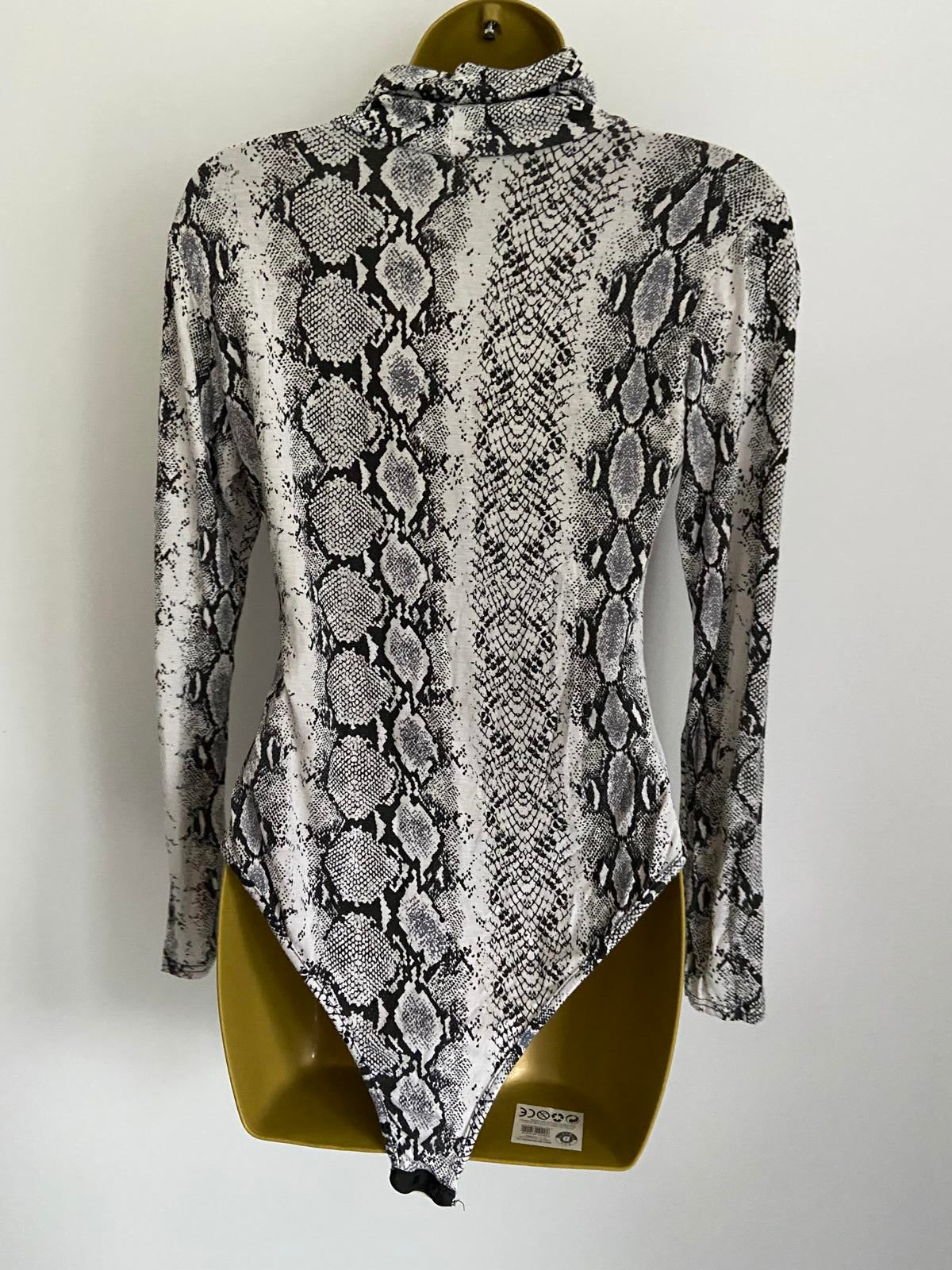 PrettyLittleThing Snake Skin Print Bodystuit - Turtleneck, Size 14