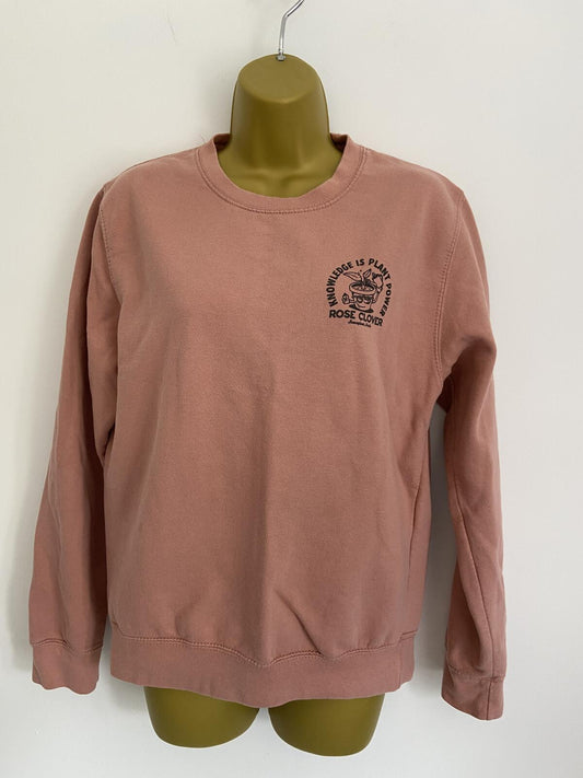 Just Hoods Women’s Dusty Pink ‘Knowledge Is Plant Power’ Sweatshirt Size S