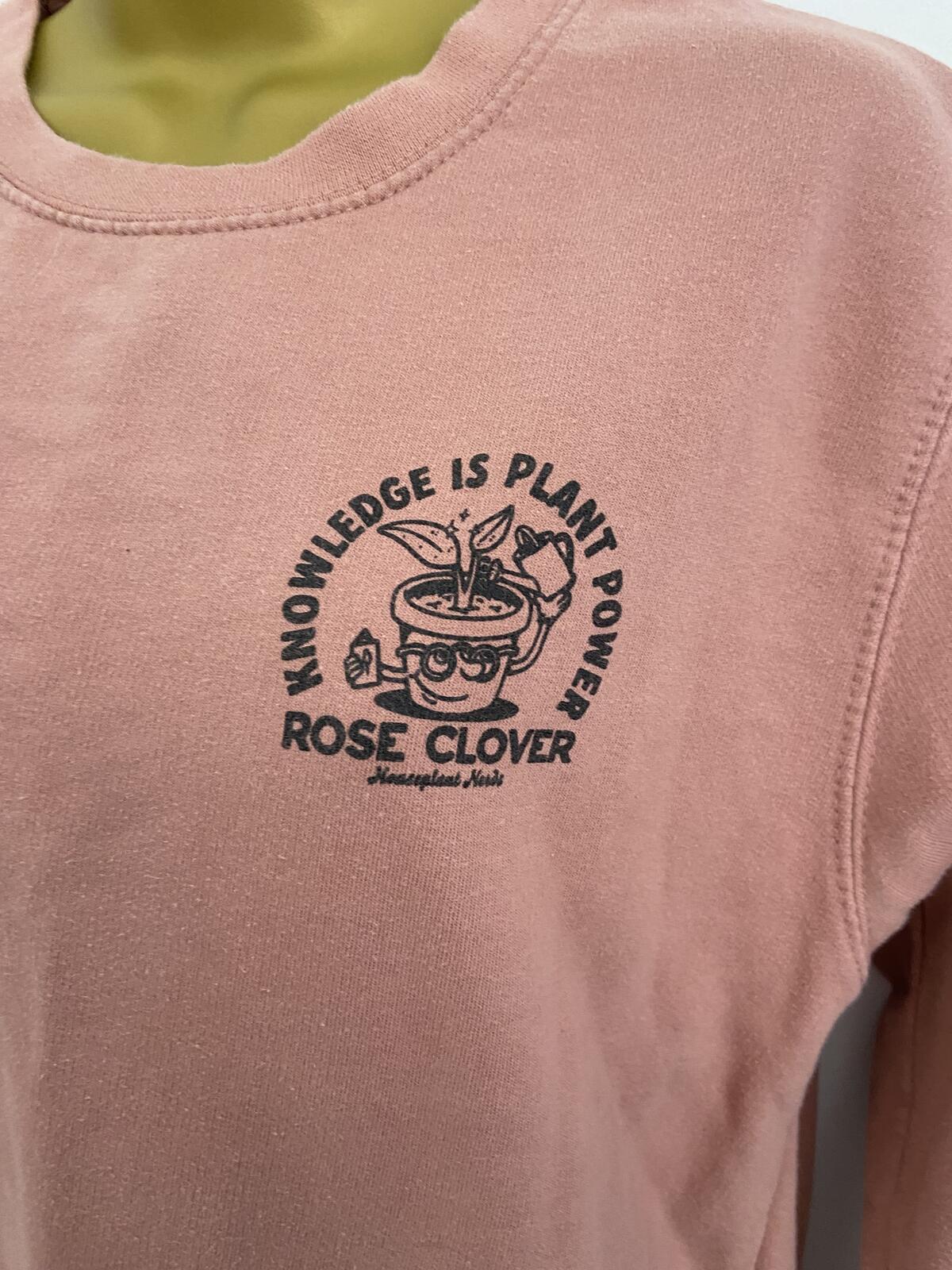 Just Hoods Women’s Dusty Pink ‘Knowledge Is Plant Power’ Sweatshirt Size S