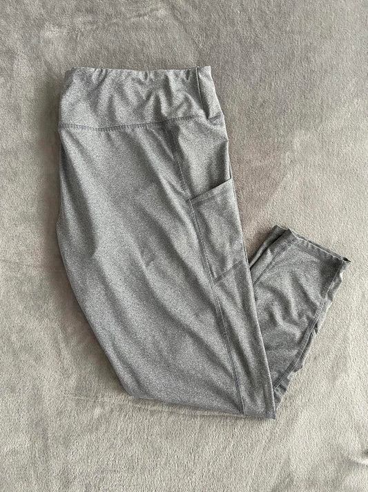 Ladies 2XL Grey Marl Workout Leggings - Gym Yoga Trousers with Pockets