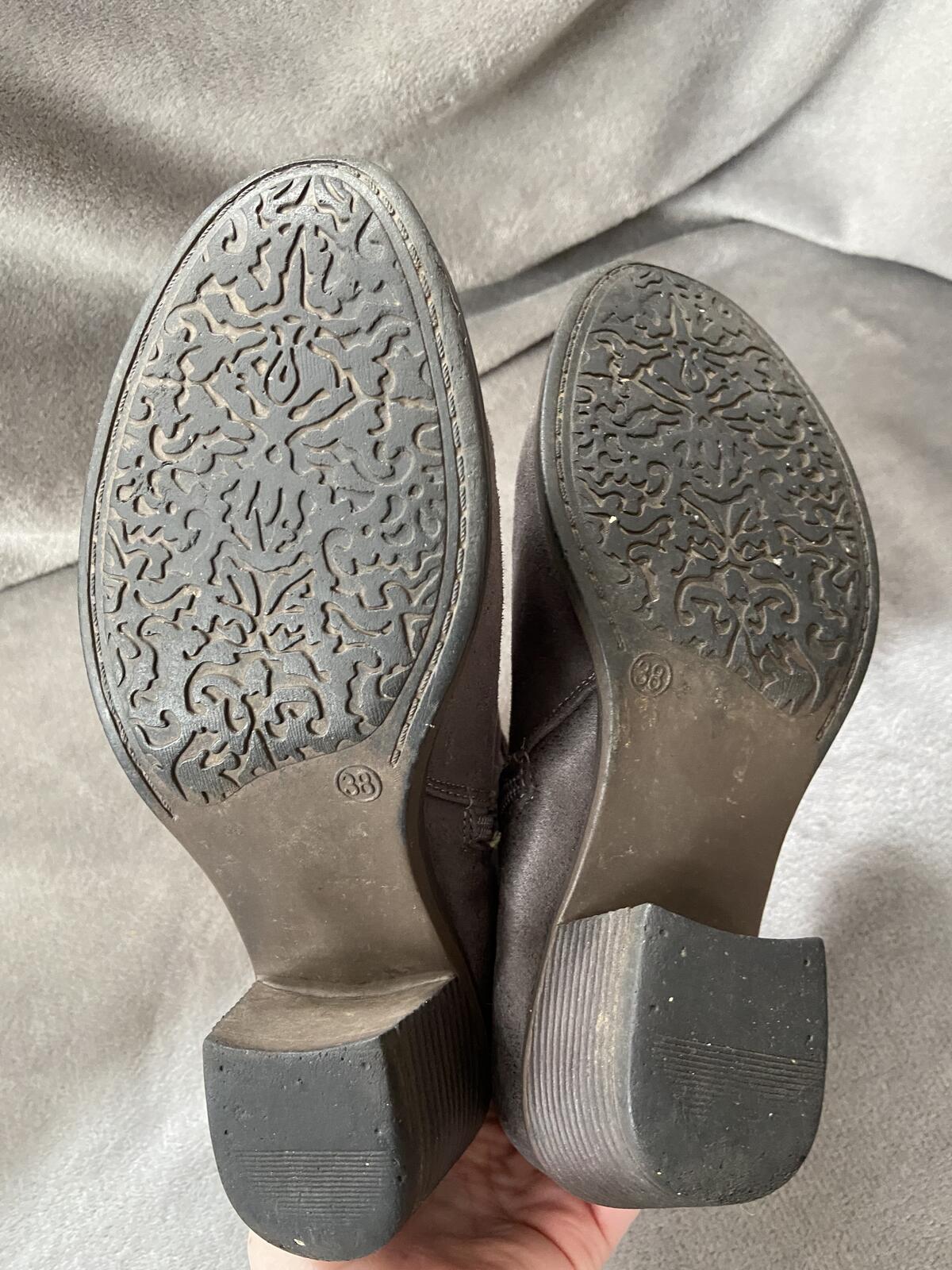 Grey Suede Ankle Boots with Aztec Print Detail Size 5