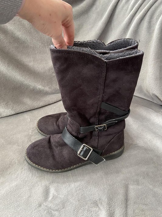 Women’s Black Suede-Look Boots with Buckle Detail Size UK 6