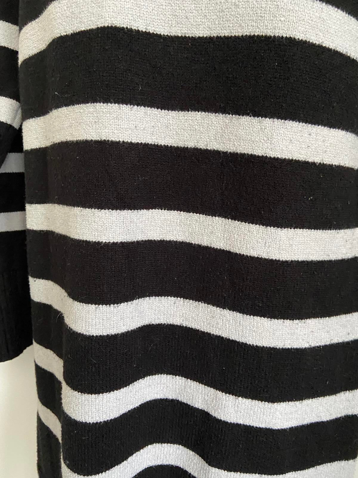 Primark Ladies Black & White Striped Knit Dress - Quarter Zip, Size XS