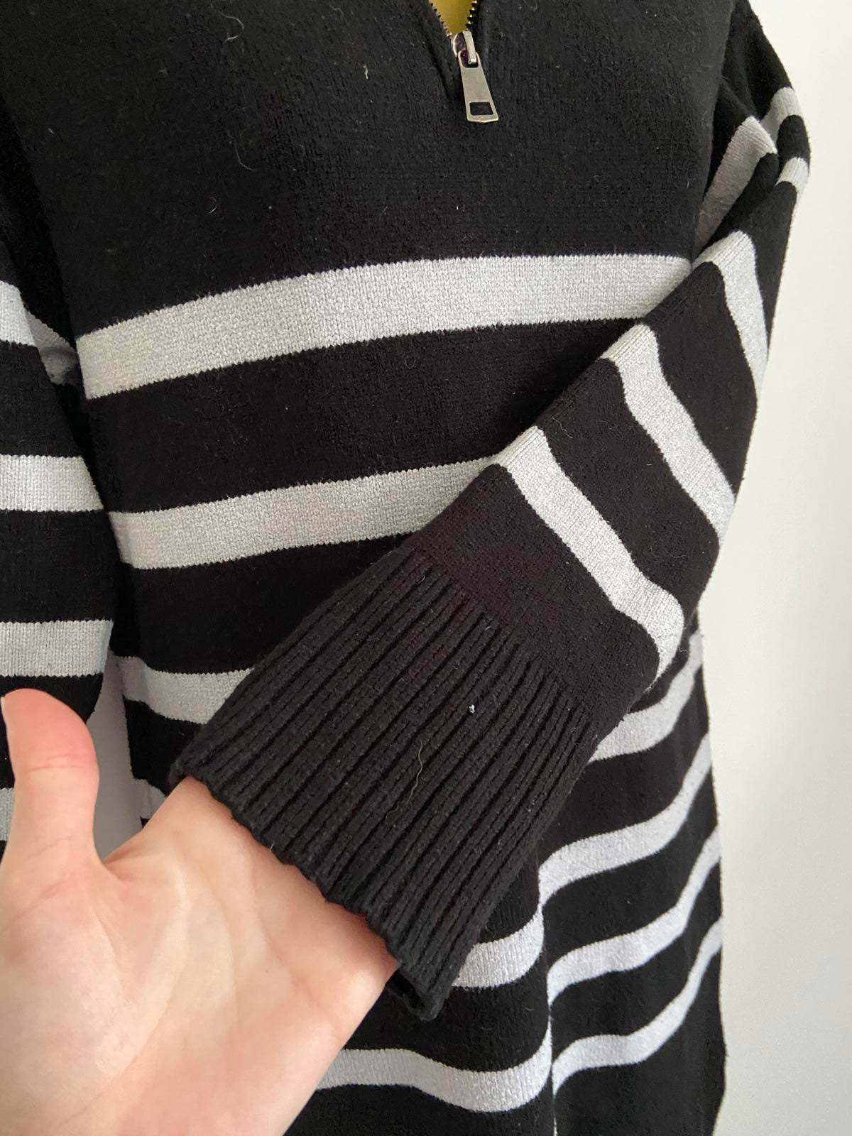 Primark Ladies Black & White Striped Knit Dress - Quarter Zip, Size XS
