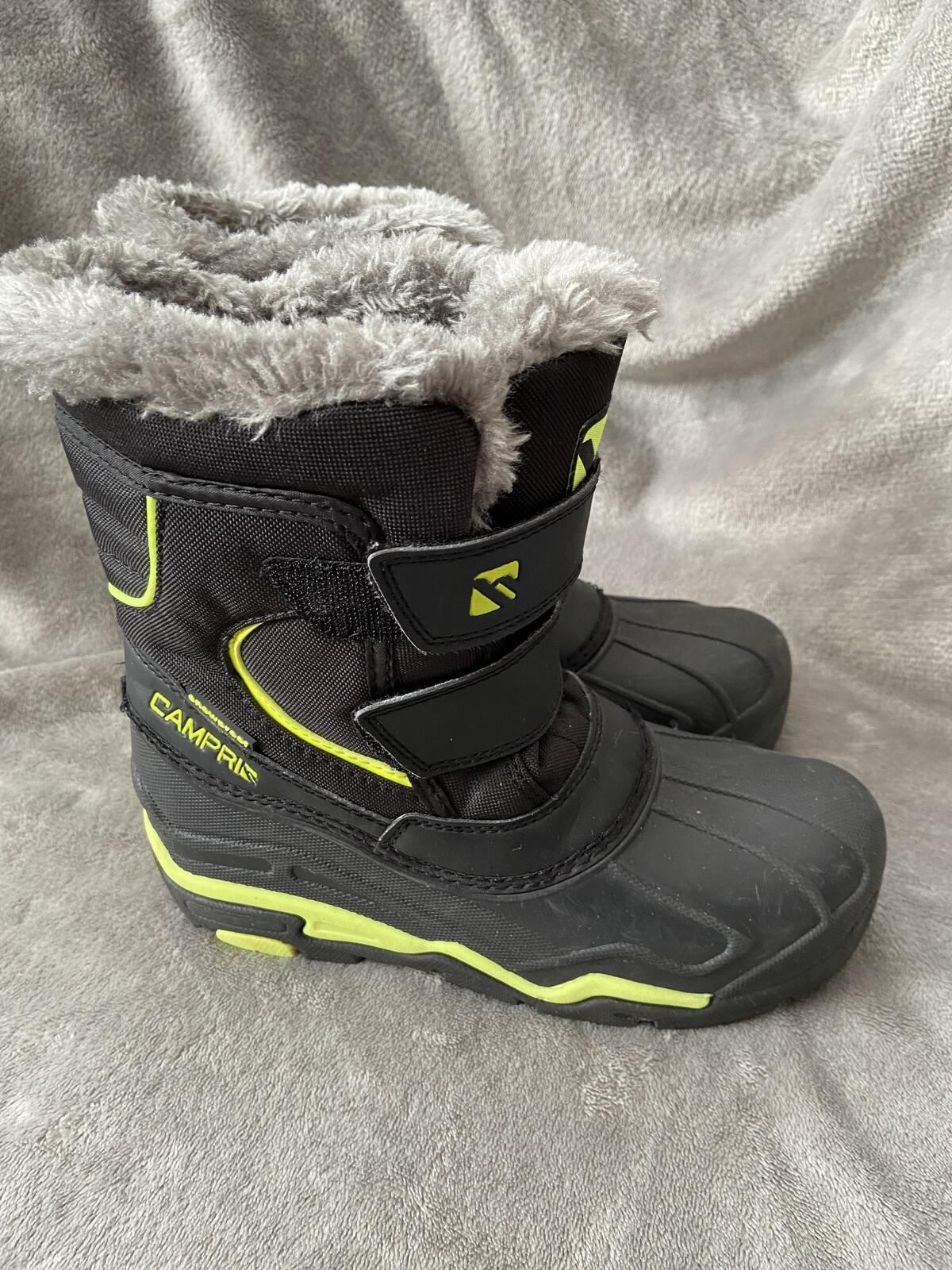 Campri Boys'/Girls' Black & Lime Green Thermal Snow Boots Size UK 3