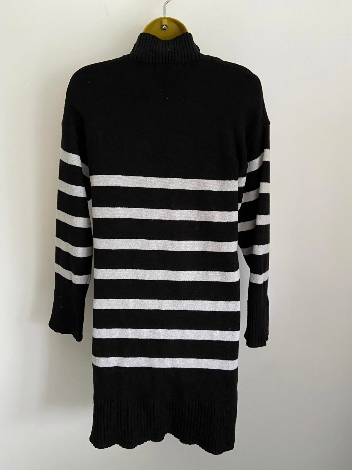 Primark Ladies Black & White Striped Knit Dress - Quarter Zip, Size XS