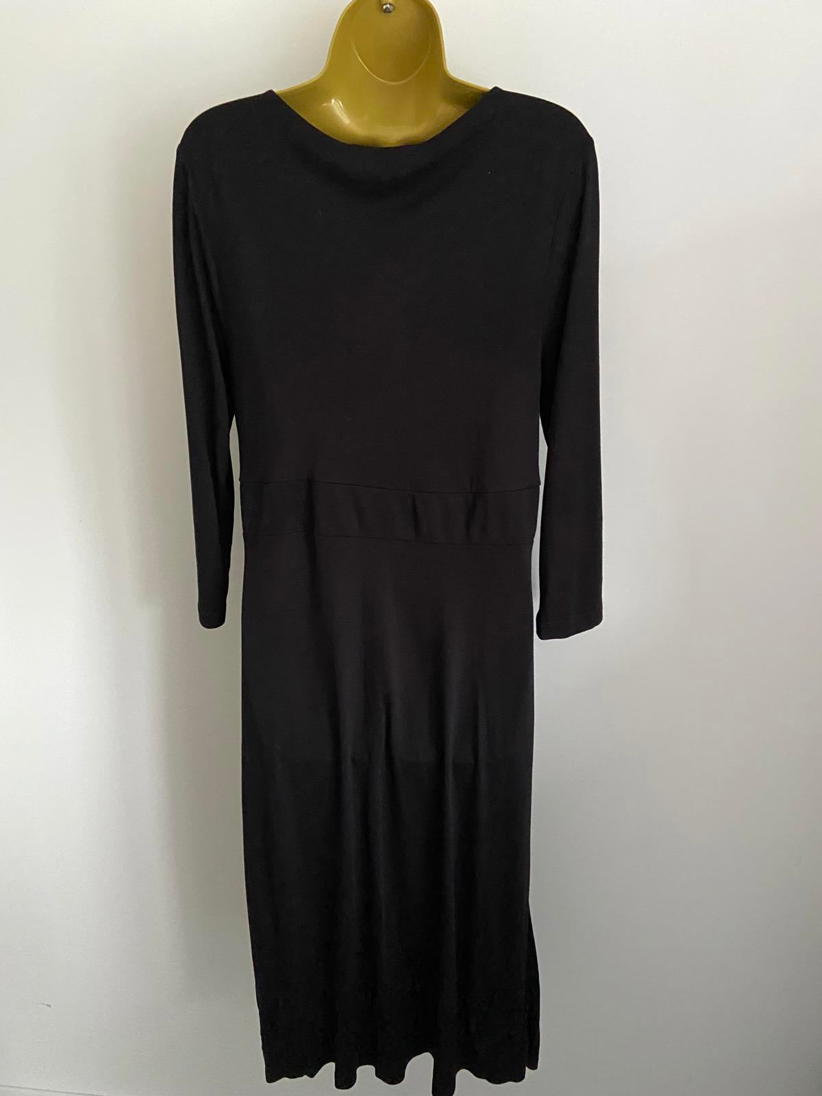 East Ladies Black Wrap Front Dress - Boho V-Neck Midi, 100% Viscose, Size 14