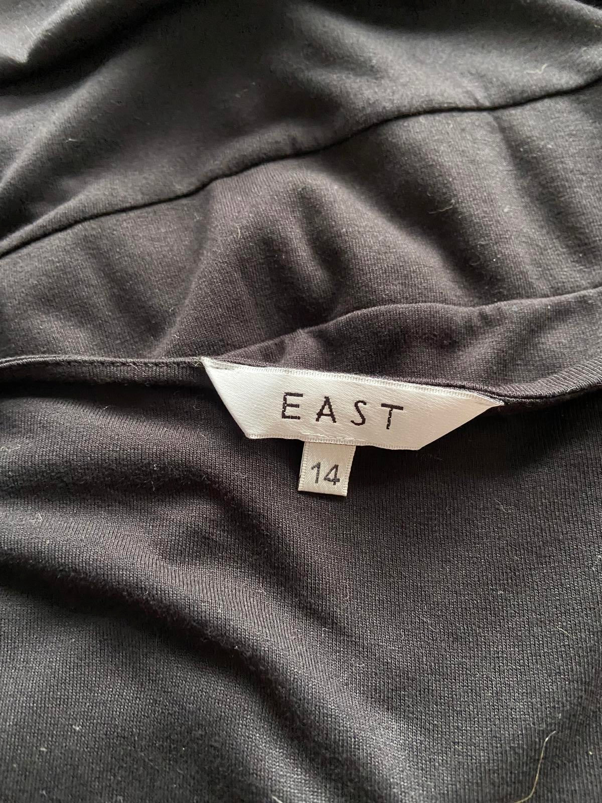 East Ladies Black Wrap Front Dress - Boho V-Neck Midi, 100% Viscose, Size 14