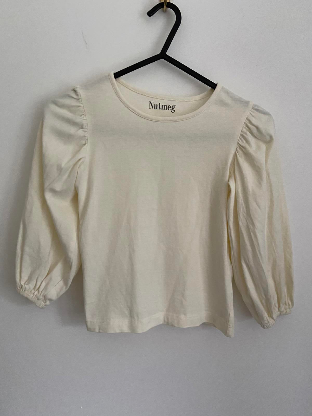 Nutmeg Girls Cream Puff Sleeve Top - Cotton Long Sleeve Tee, Age 4-5 Years