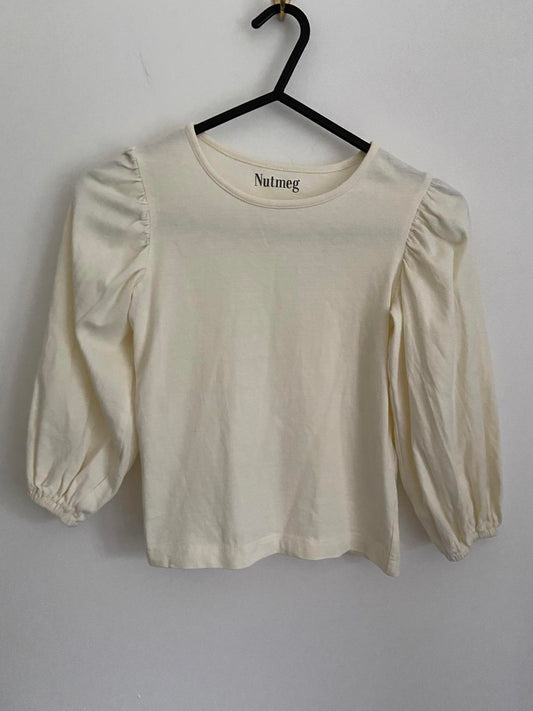 Nutmeg Girls Cream Puff Sleeve Top - Cotton Long Sleeve Tee, Age 4-5 Years