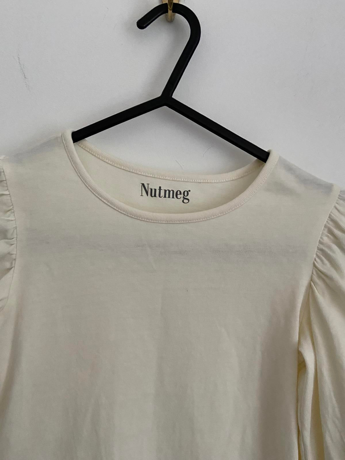 Nutmeg Girls Cream Puff Sleeve Top - Cotton Long Sleeve Tee, Age 4-5 Years