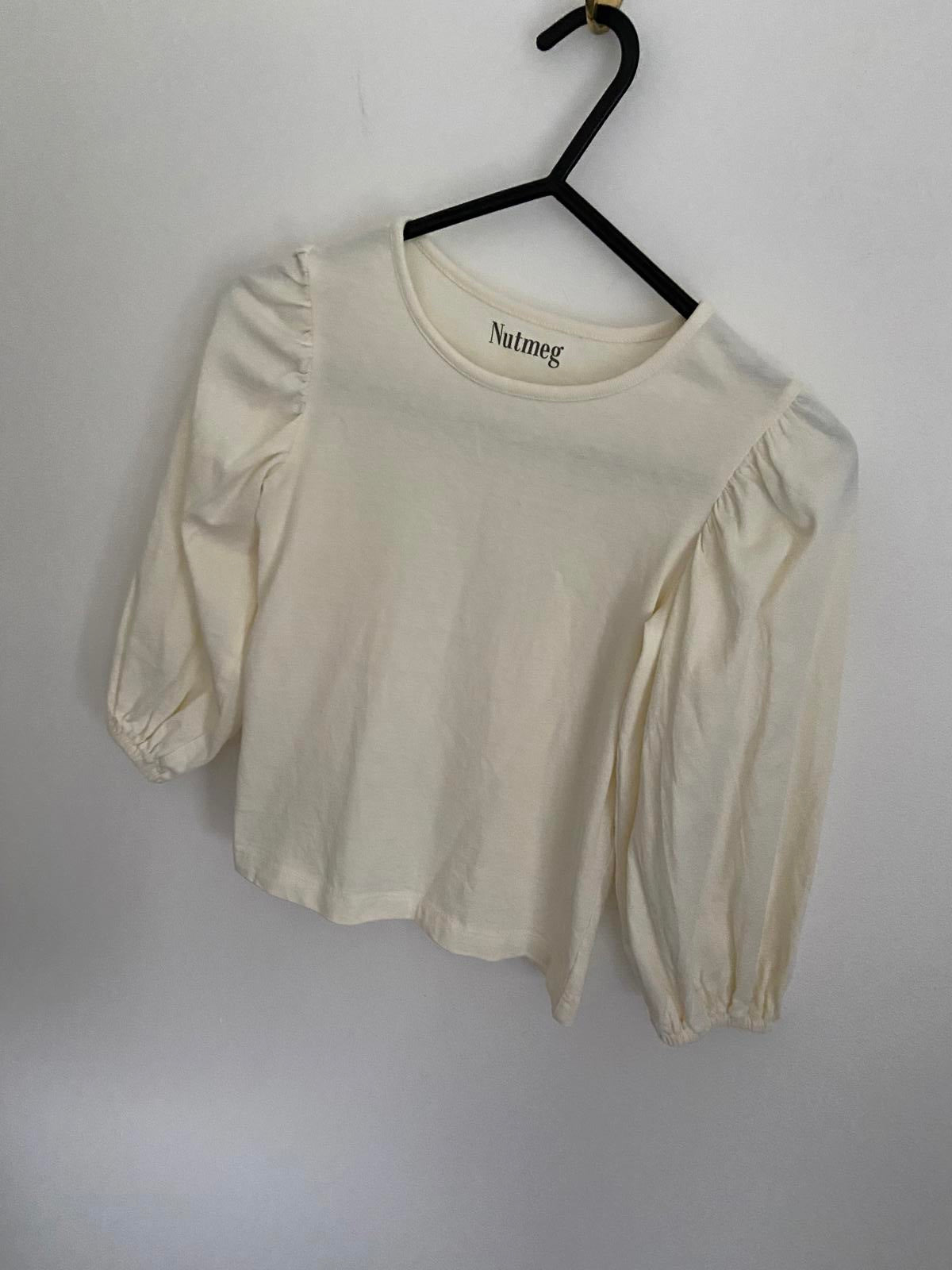 Nutmeg Girls Cream Puff Sleeve Top - Cotton Long Sleeve Tee, Age 4-5 Years
