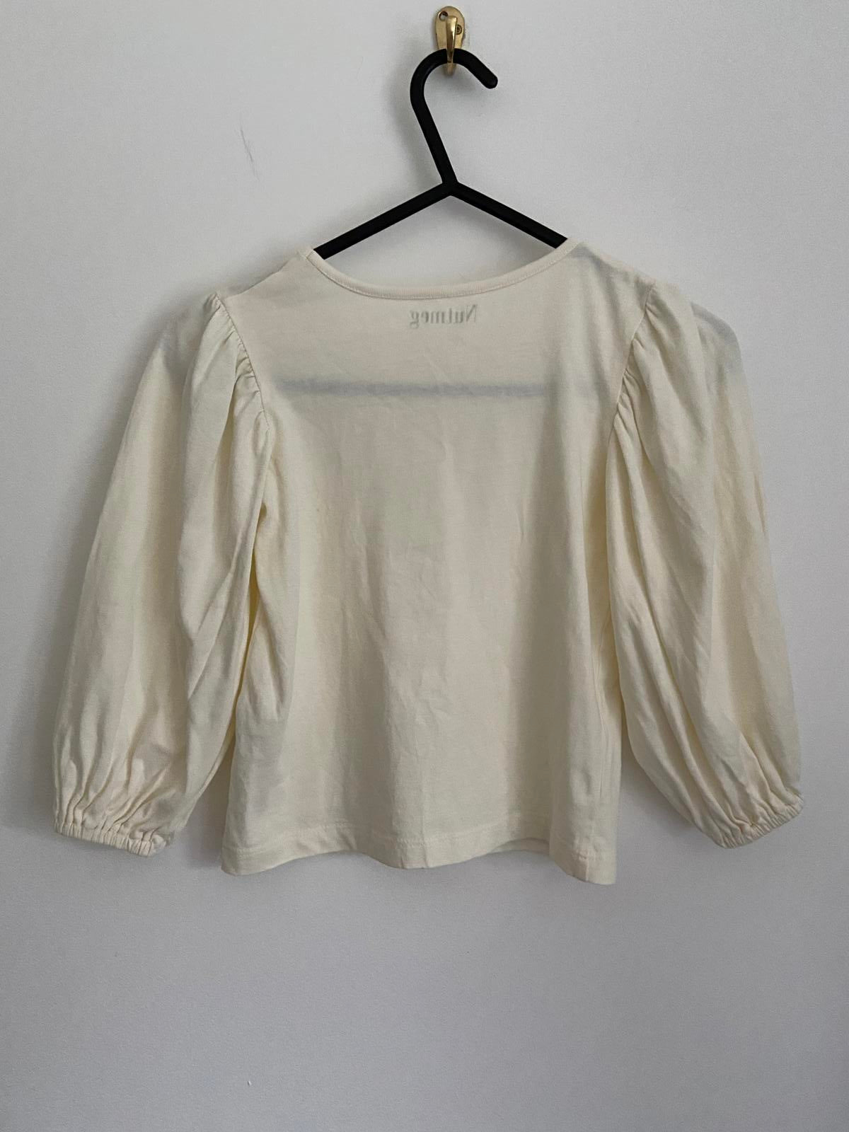 Nutmeg Girls Cream Puff Sleeve Top - Cotton Long Sleeve Tee, Age 4-5 Years