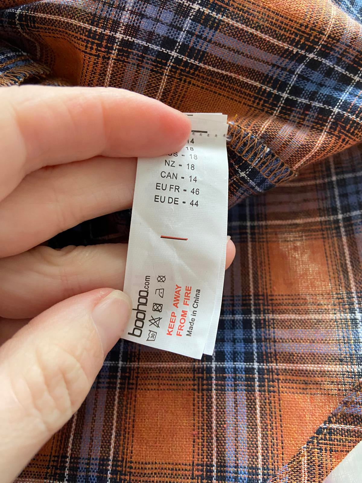 Boohoo Plus Rust Orange Checked Midi Dress - Horn Button Pinafore, Size 18