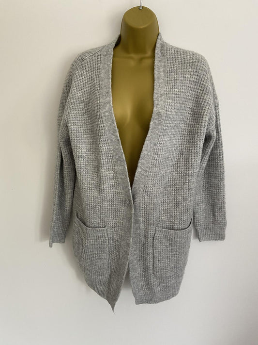 Primark Women’s Grey Waffle Knit Cardigan with Pockets Size Small