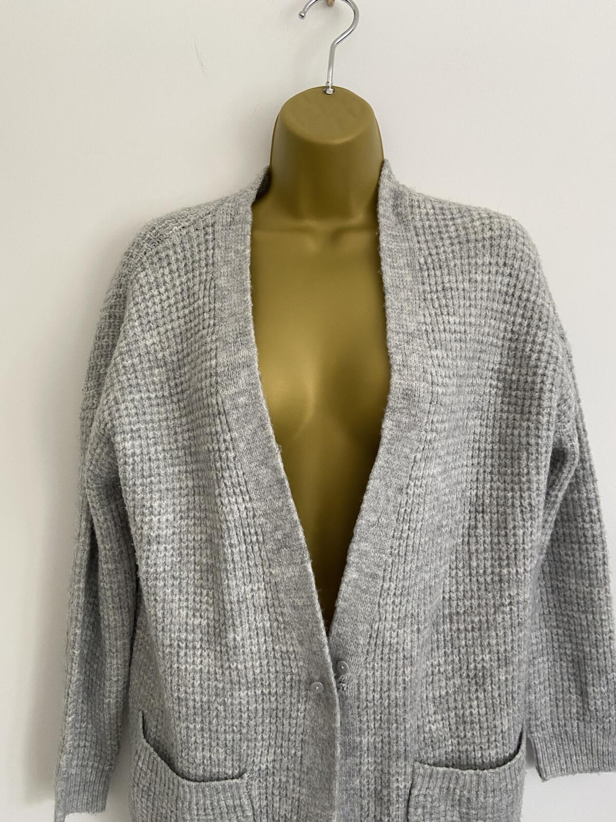 Primark Women’s Grey Waffle Knit Cardigan with Pockets Size Small