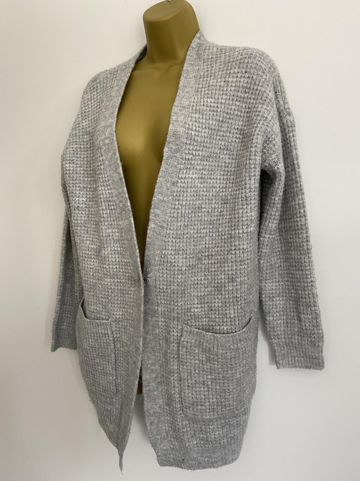 Primark Women’s Grey Waffle Knit Cardigan with Pockets Size Small
