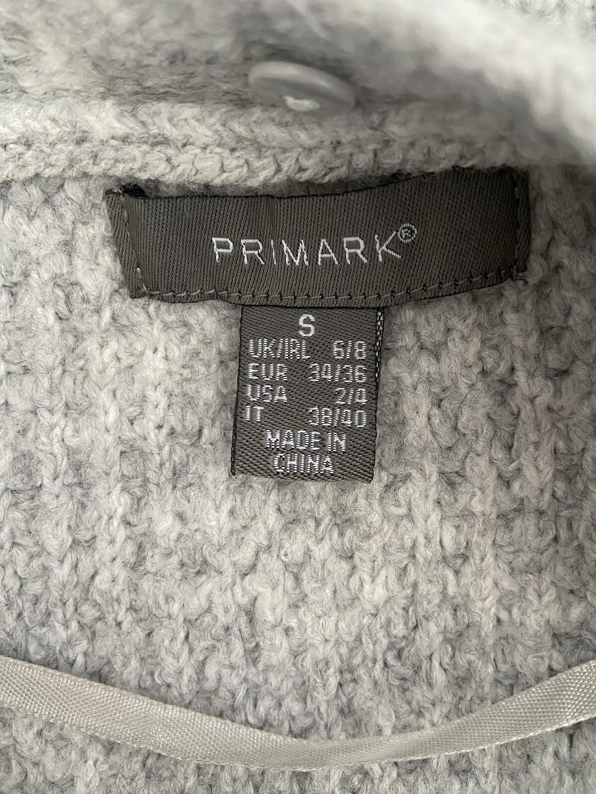 Primark Women’s Grey Waffle Knit Cardigan with Pockets Size Small