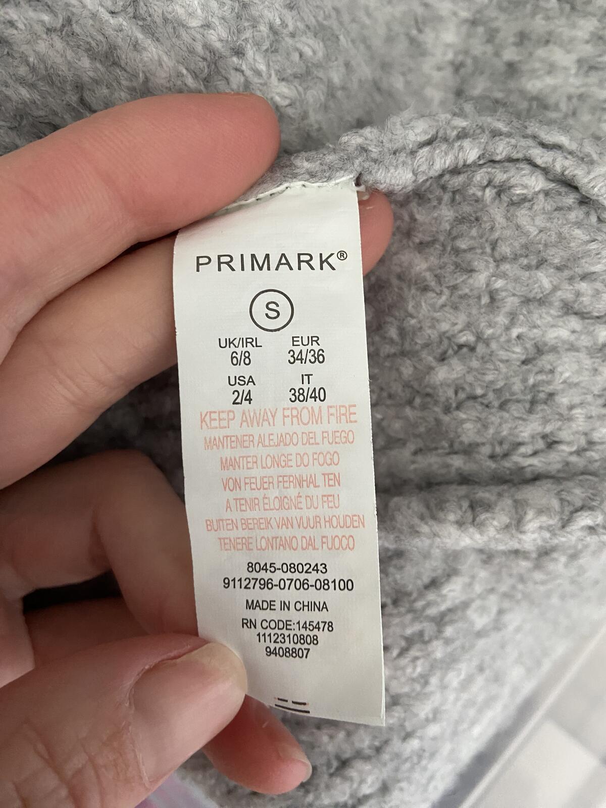 Primark Women’s Grey Waffle Knit Cardigan with Pockets Size Small