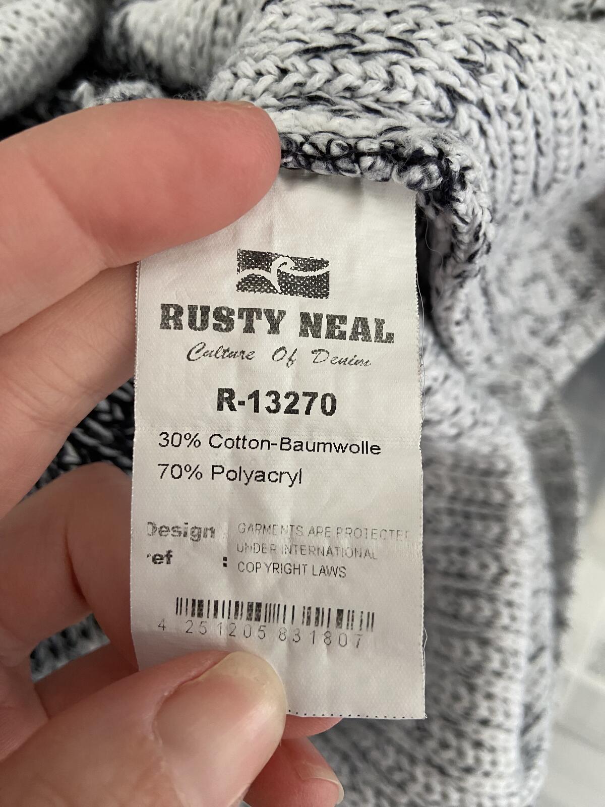 Original Rusty Neal Men’s Ombre Knit Jumper Blue to Grey Size XL
