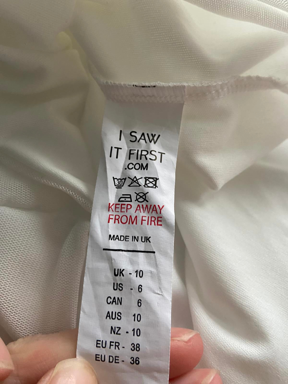 I Saw It First White Mesh Bodysuit - Ruched Square Neck Party Top, Size 10
