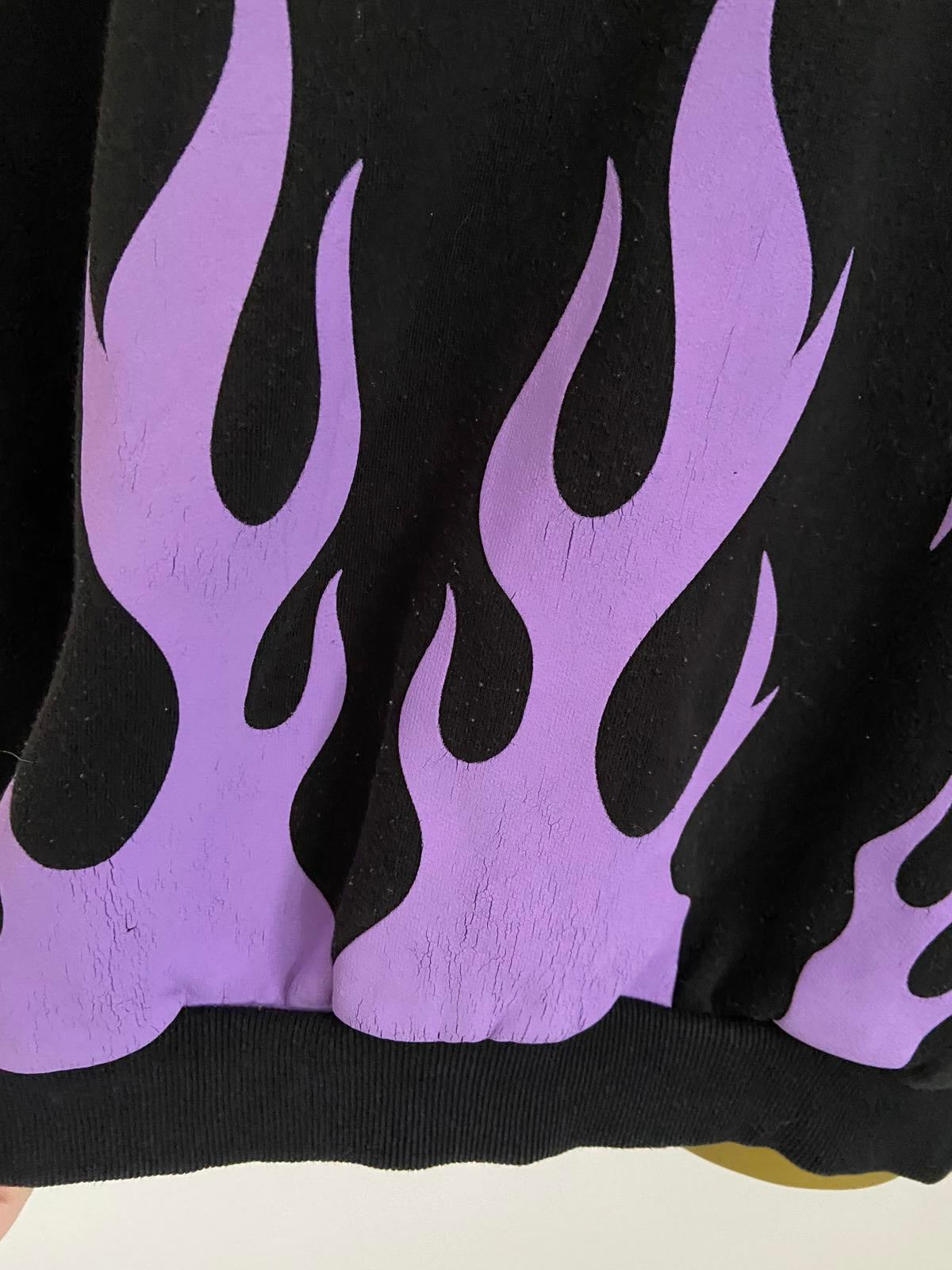 BoohooMAN Black Sweatshirt - Purple Flame & Butterfly Size S