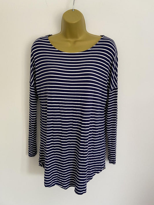 Women’s Papaya Relaxed Fit Navy & White Striped Long Sleeve T-Shirt Size Small