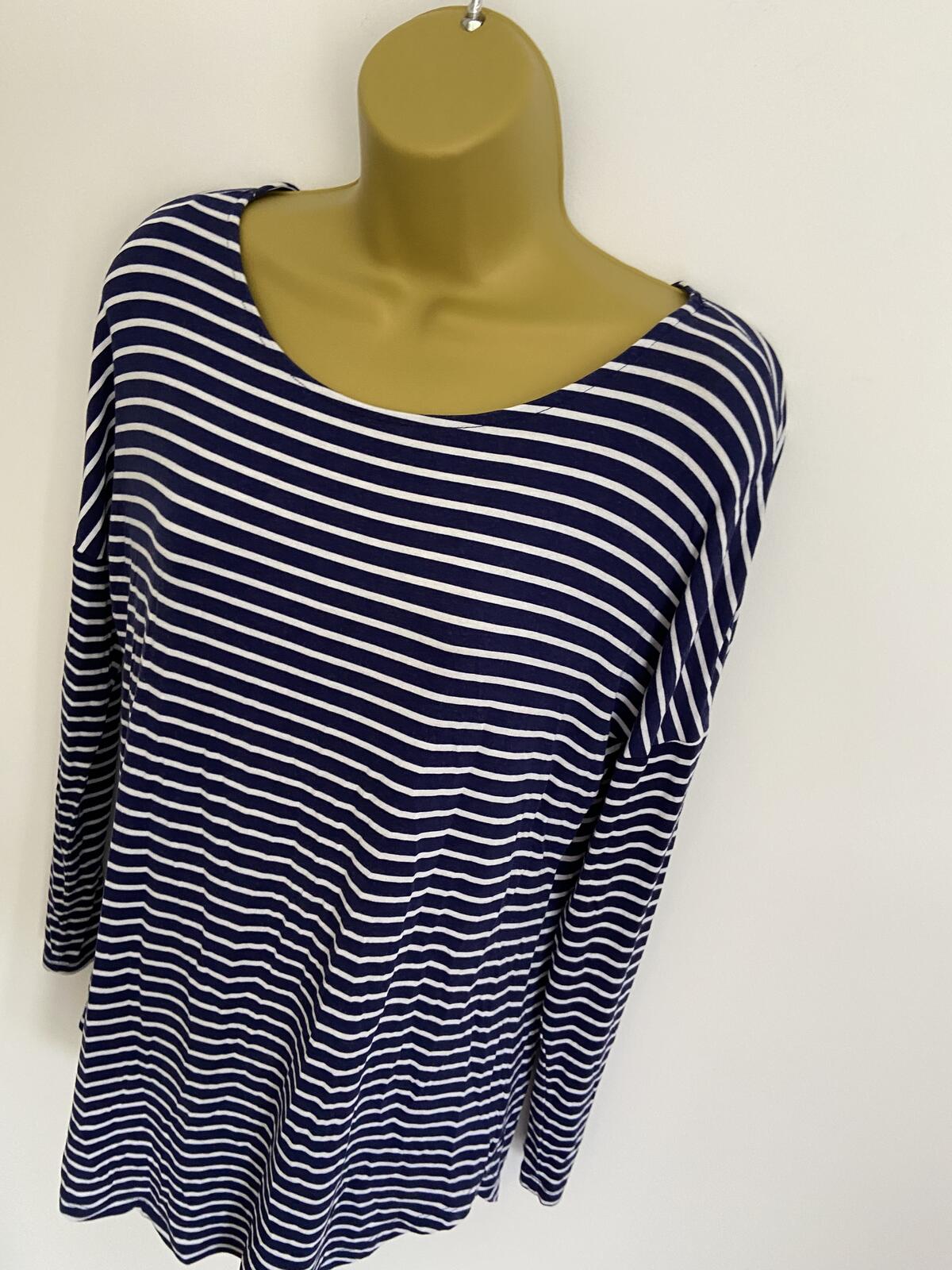 Women’s Papaya Relaxed Fit Navy & White Striped Long Sleeve T-Shirt Size Small