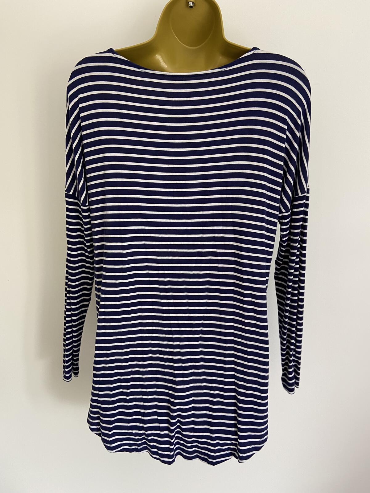 Women’s Papaya Relaxed Fit Navy & White Striped Long Sleeve T-Shirt Size Small