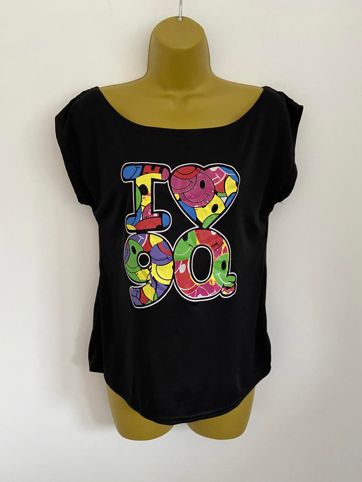 Fairy Trendz Ladies I Love 90s Black T-Shirt - Retro Graphic, Size 8-10