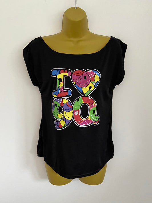 Fairy Trendz Ladies I Love 90s Black T-Shirt - Retro Graphic, Size 8-10