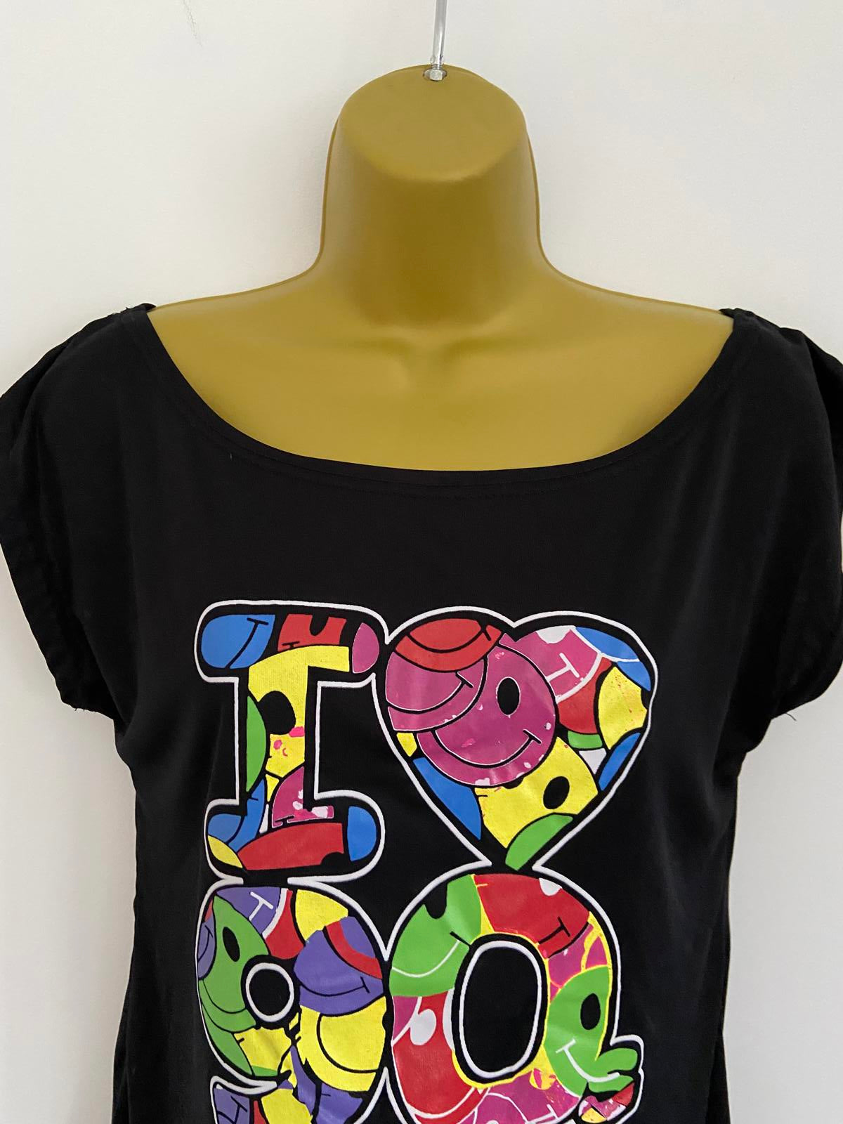 Fairy Trendz Ladies I Love 90s Black T-Shirt - Retro Graphic, Size 8-10