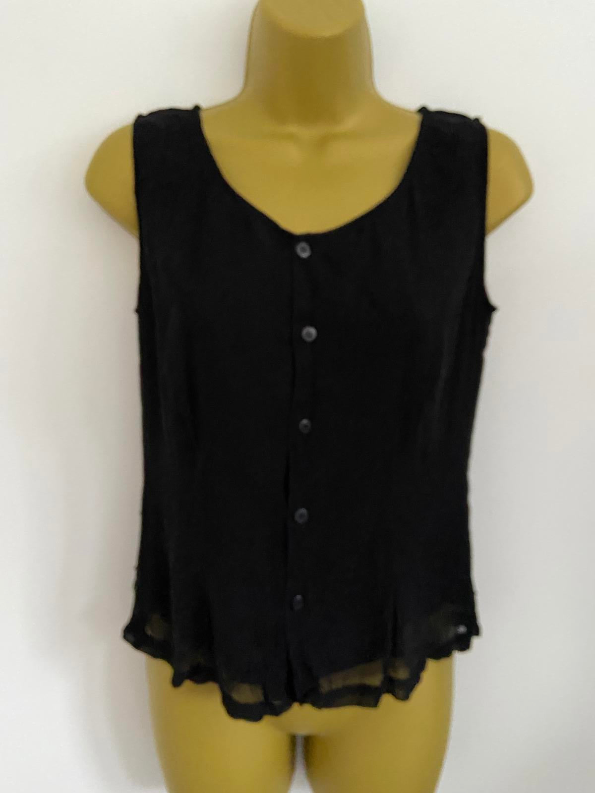 BHS Ladies Black Sheer Silk-Look Top - Sequin & Beaded Evening Blouse, Size 10