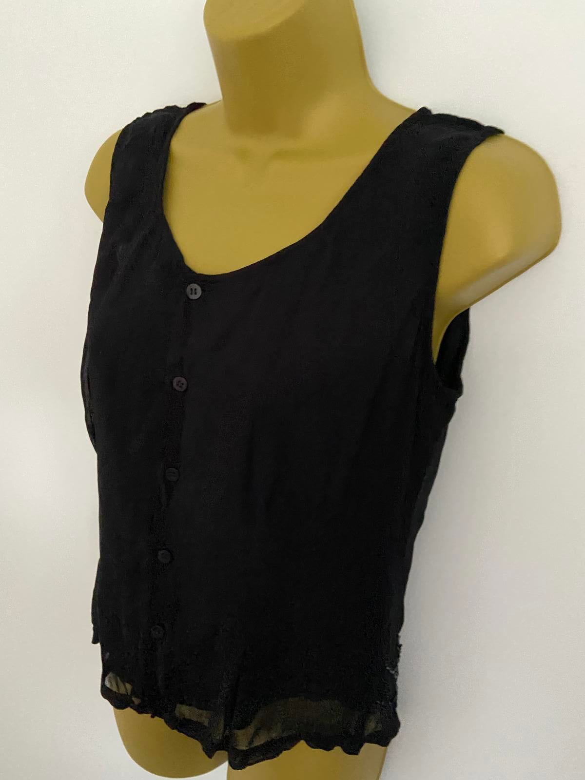 BHS Ladies Black Sheer Silk-Look Top - Sequin & Beaded Evening Blouse, Size 10