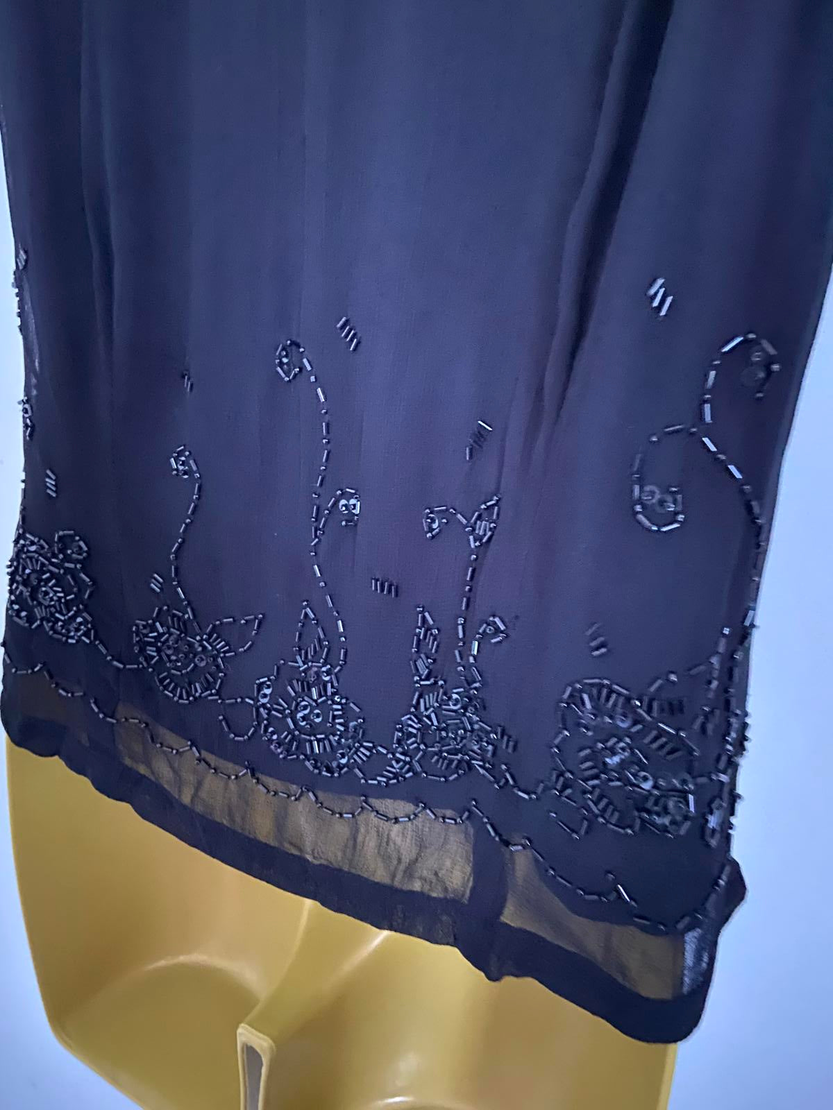 BHS Ladies Black Sheer Silk-Look Top - Sequin & Beaded Evening Blouse, Size 10