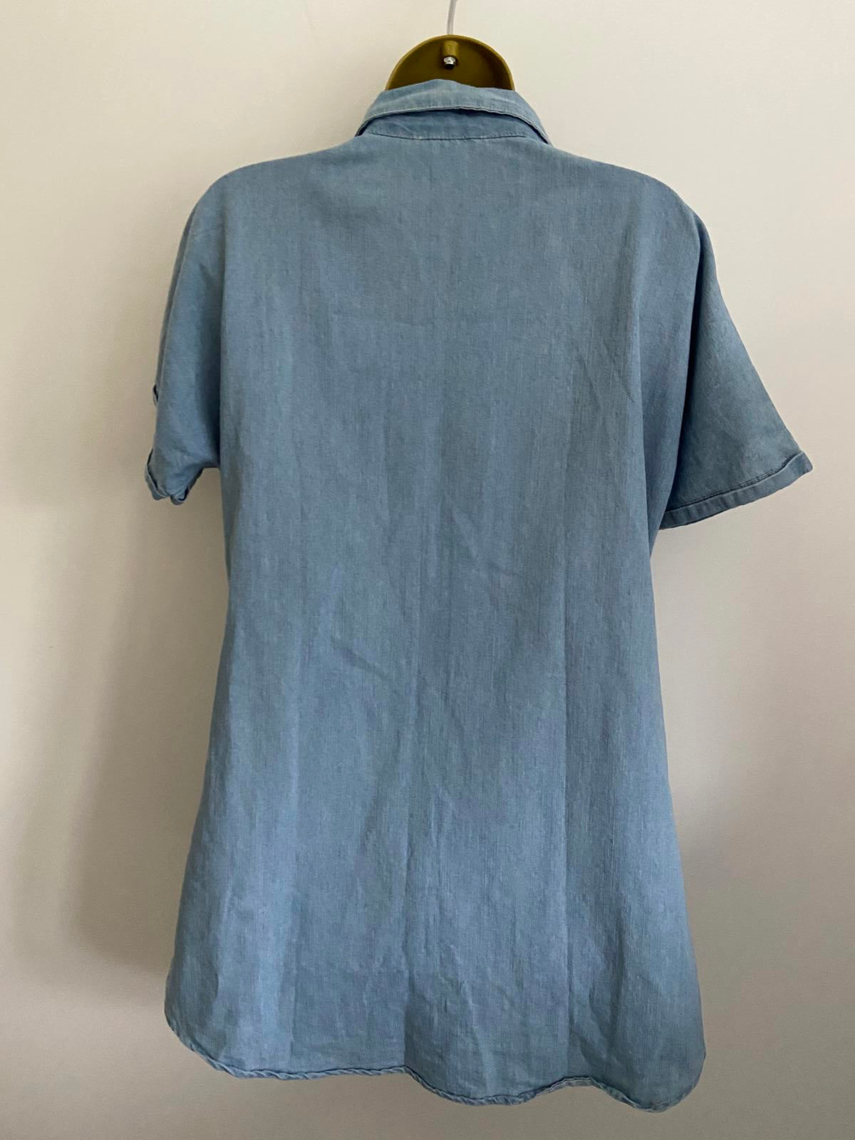 FS Collection London Light Wash Denim Shirt Dress Tunic with Pockets, Size S