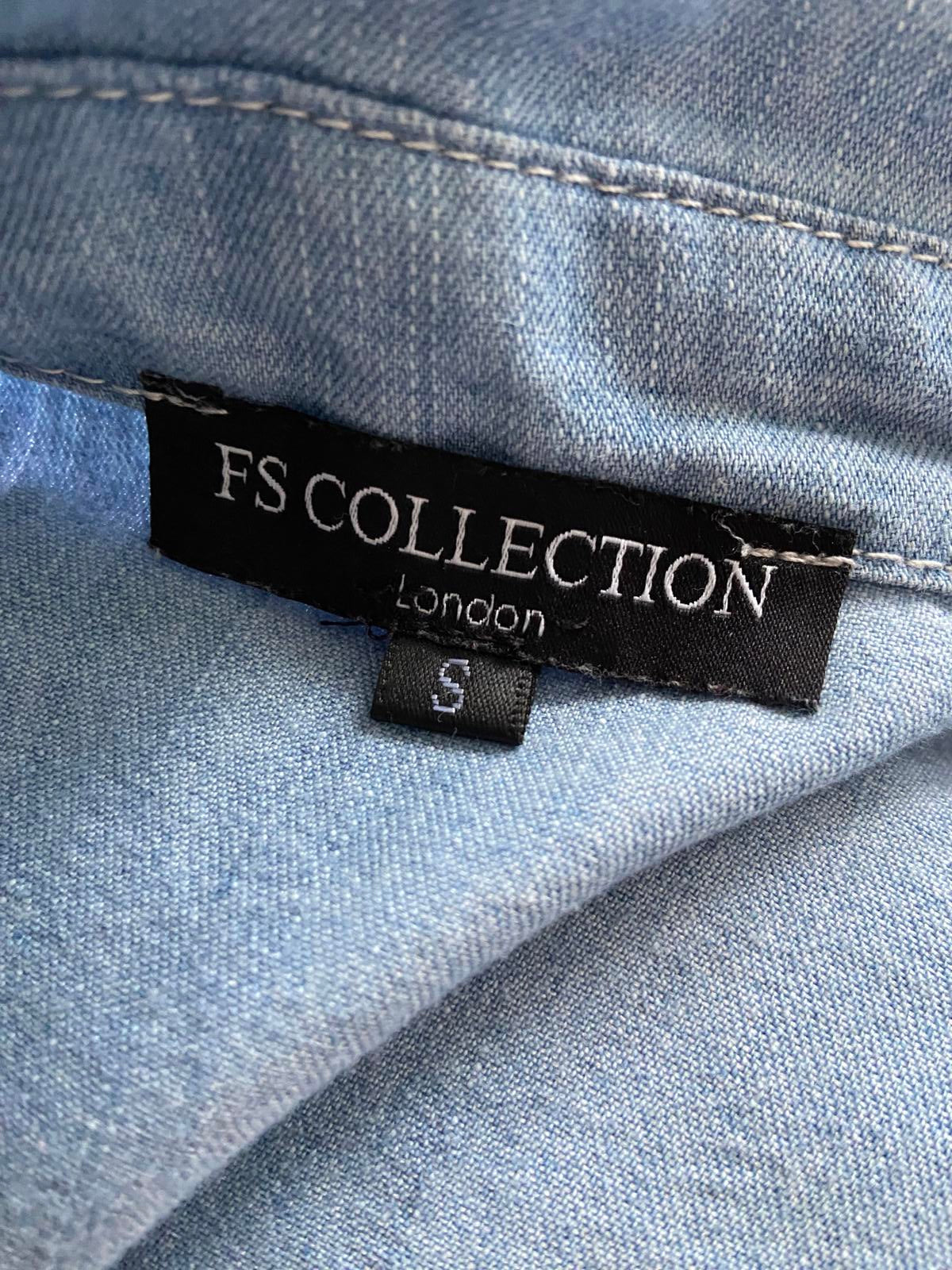 FS Collection London Light Wash Denim Shirt Dress Tunic with Pockets, Size S