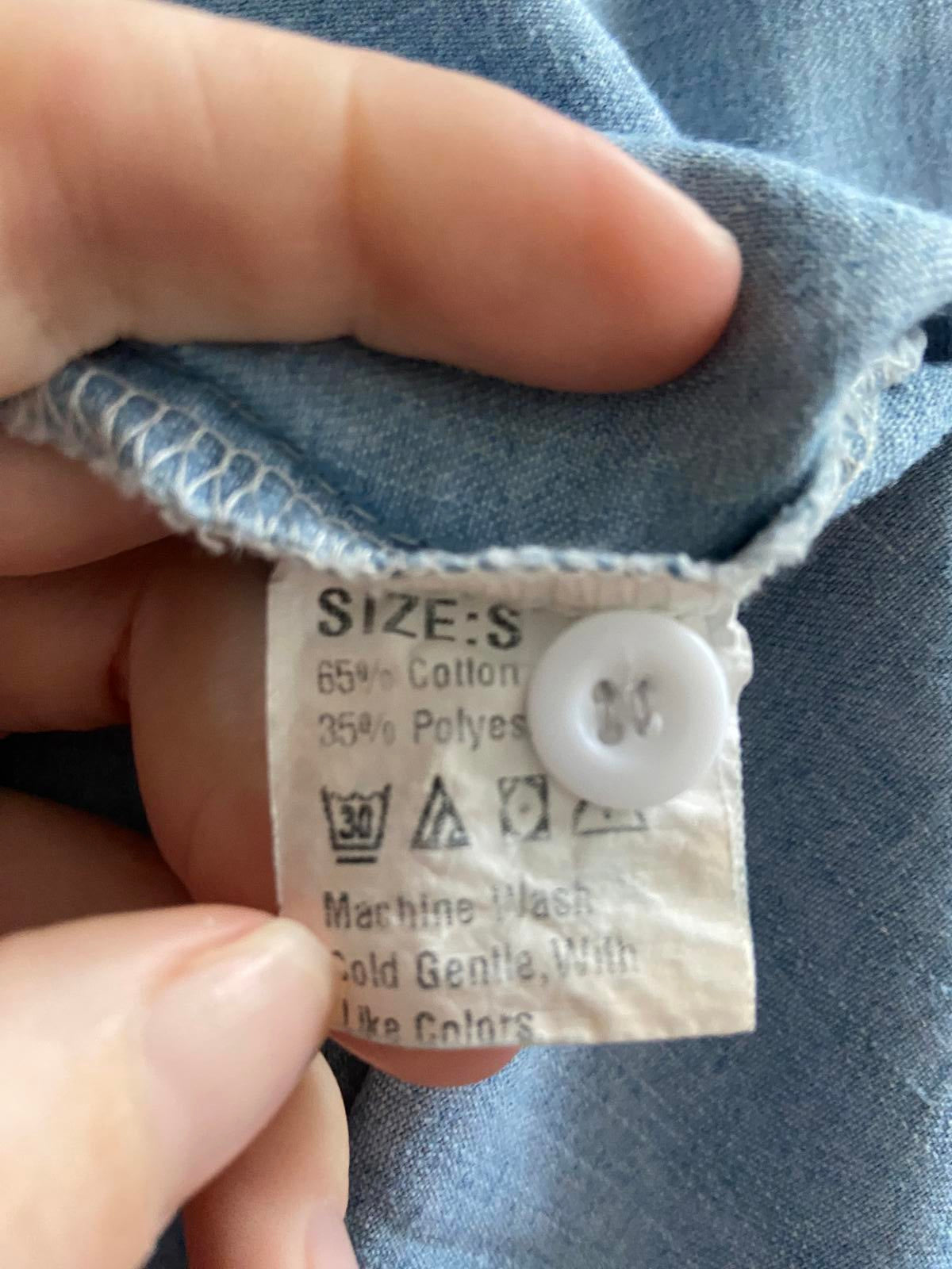 FS Collection London Light Wash Denim Shirt Dress Tunic with Pockets, Size S