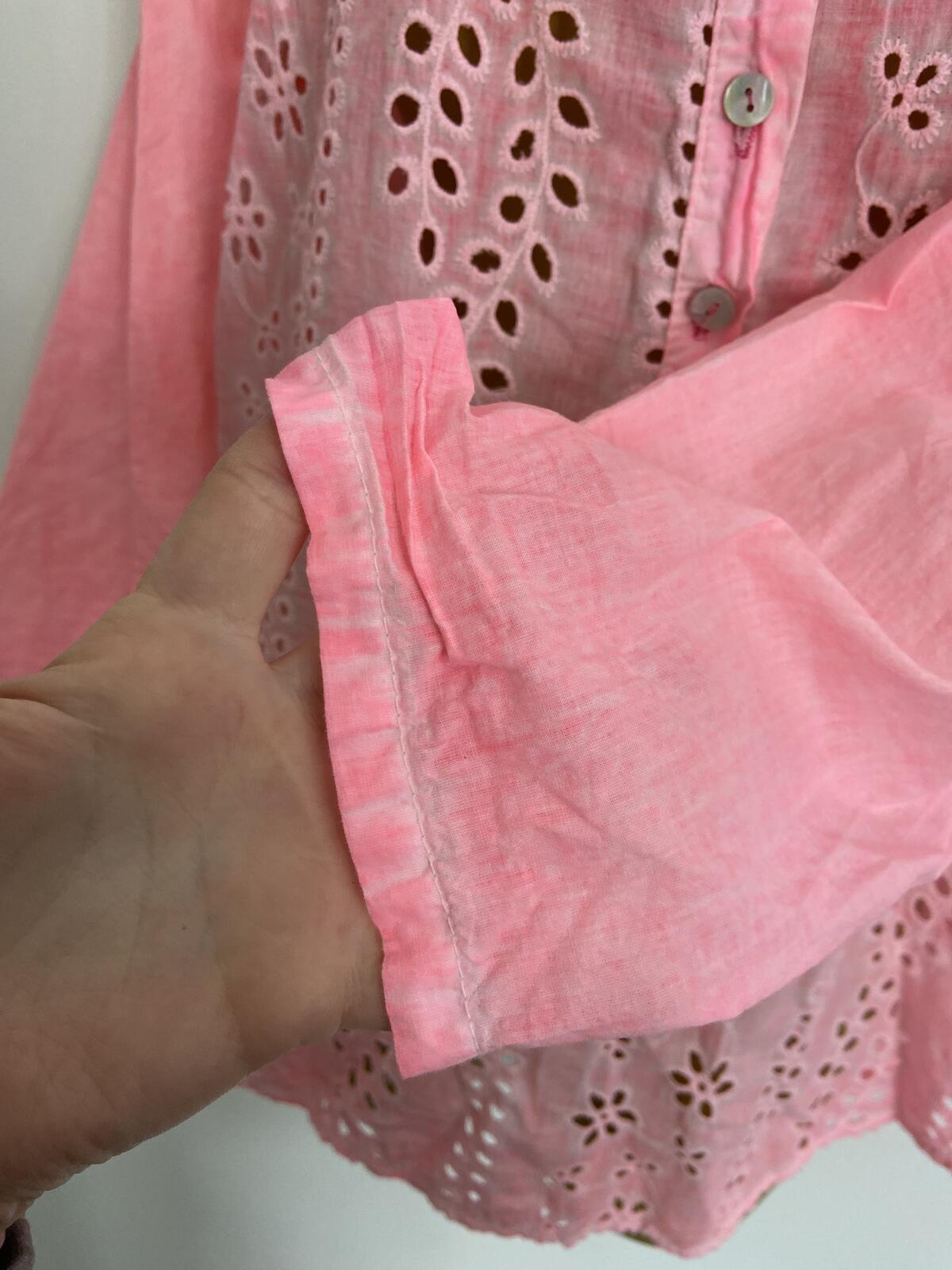 Ladies Pink Tie-Dye Embroidered Cotton Boho Blouse 3/4 Sleeve Size 16