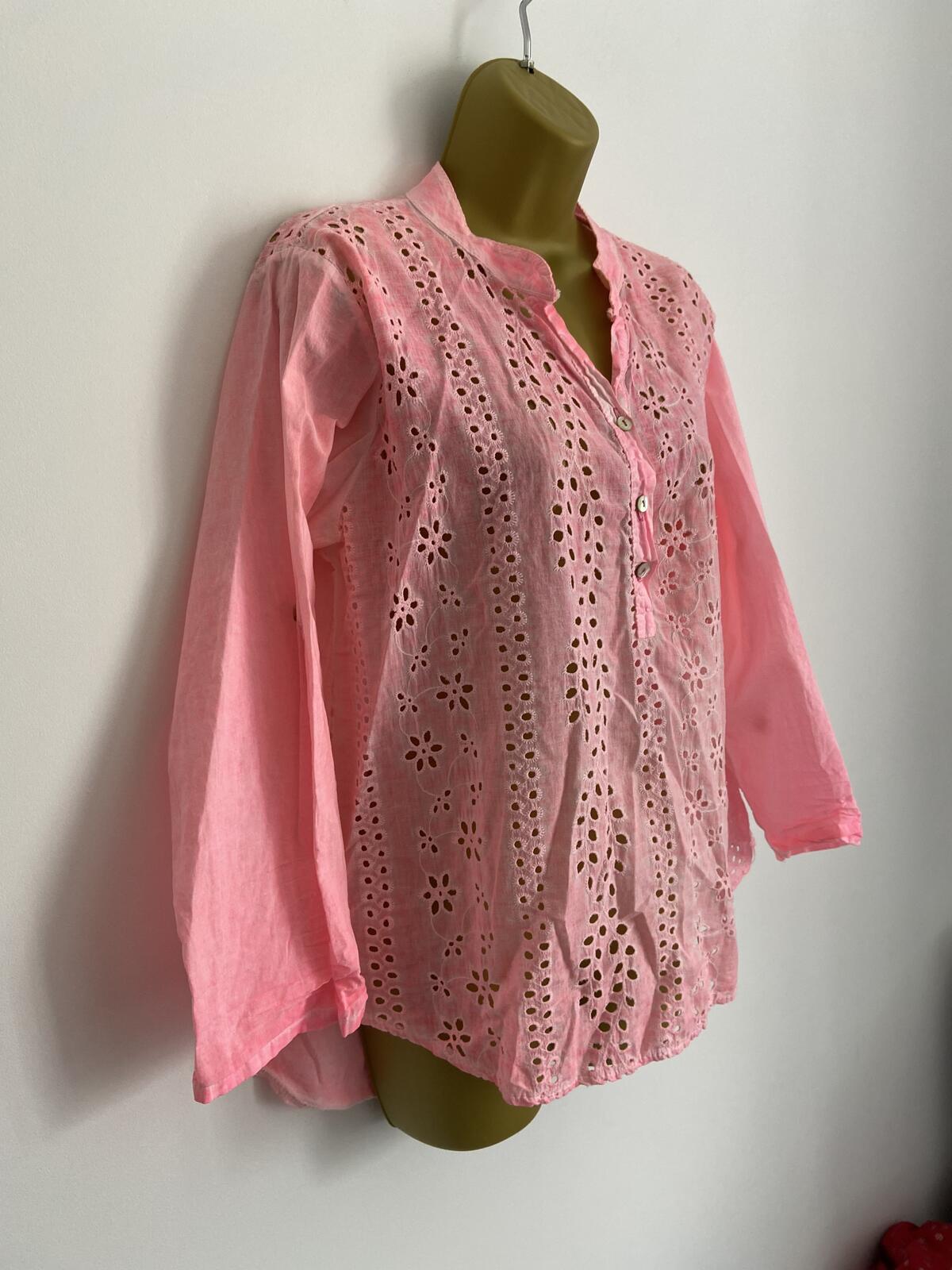 Ladies Pink Tie-Dye Embroidered Cotton Boho Blouse 3/4 Sleeve Size 16