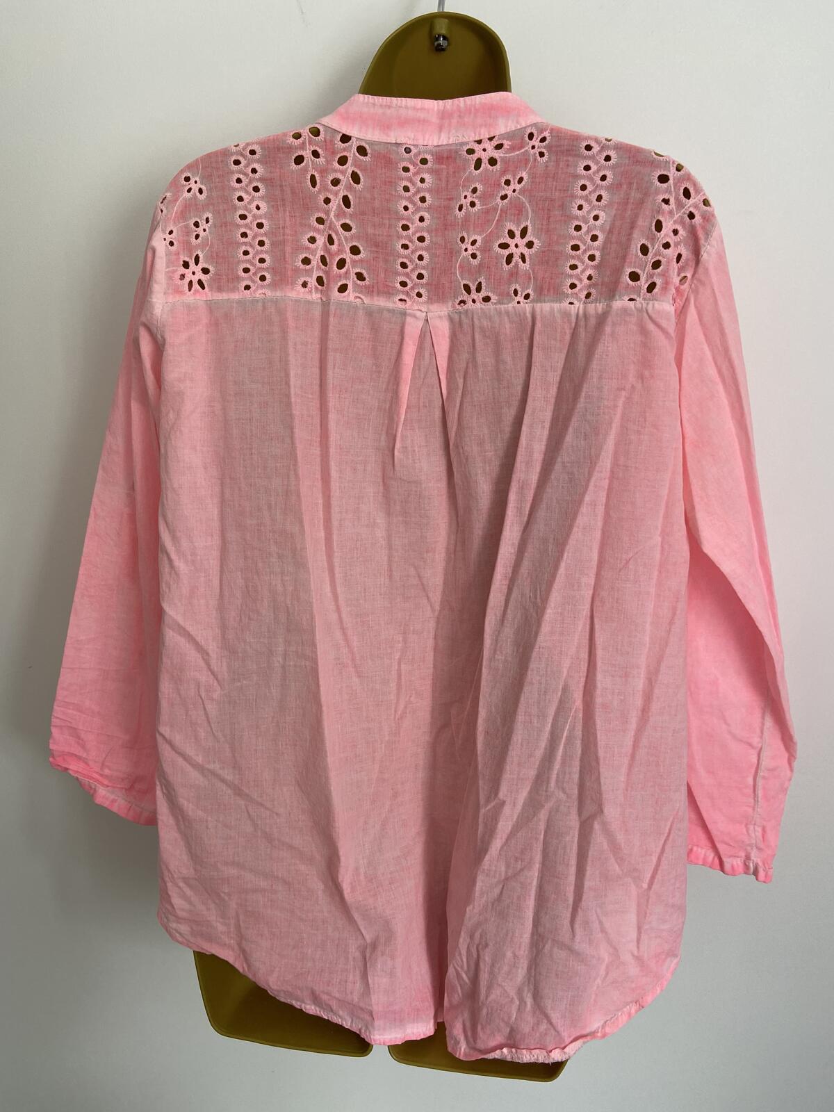 Ladies Pink Tie-Dye Embroidered Cotton Boho Blouse 3/4 Sleeve Size 16
