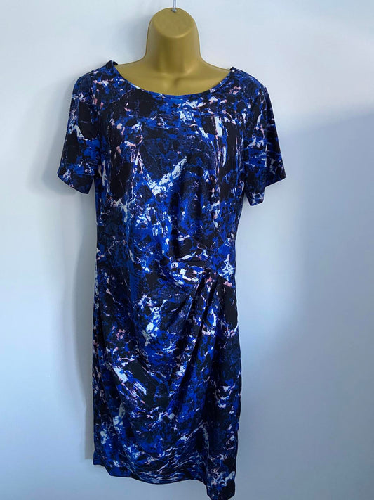 M&S Marks & Spencer Collection Blue Abstract Print Dress - Ruched, Size 10