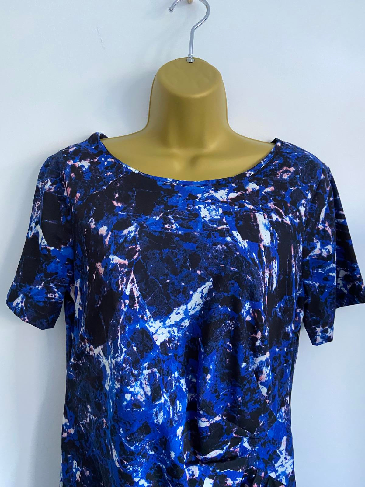 M&S Marks & Spencer Collection Blue Abstract Print Dress - Ruched, Size 10