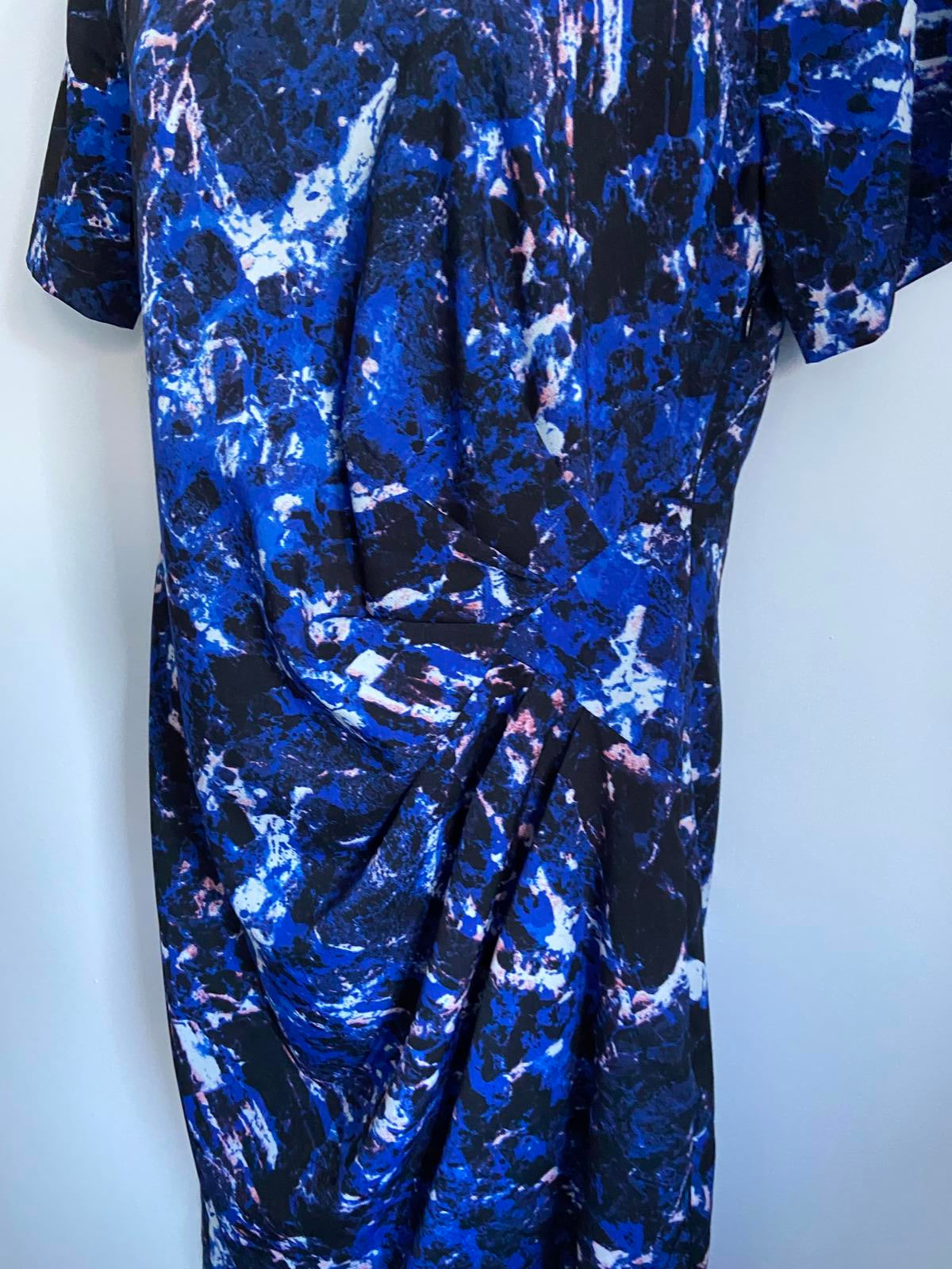 M&S Marks & Spencer Collection Blue Abstract Print Dress - Ruched, Size 10